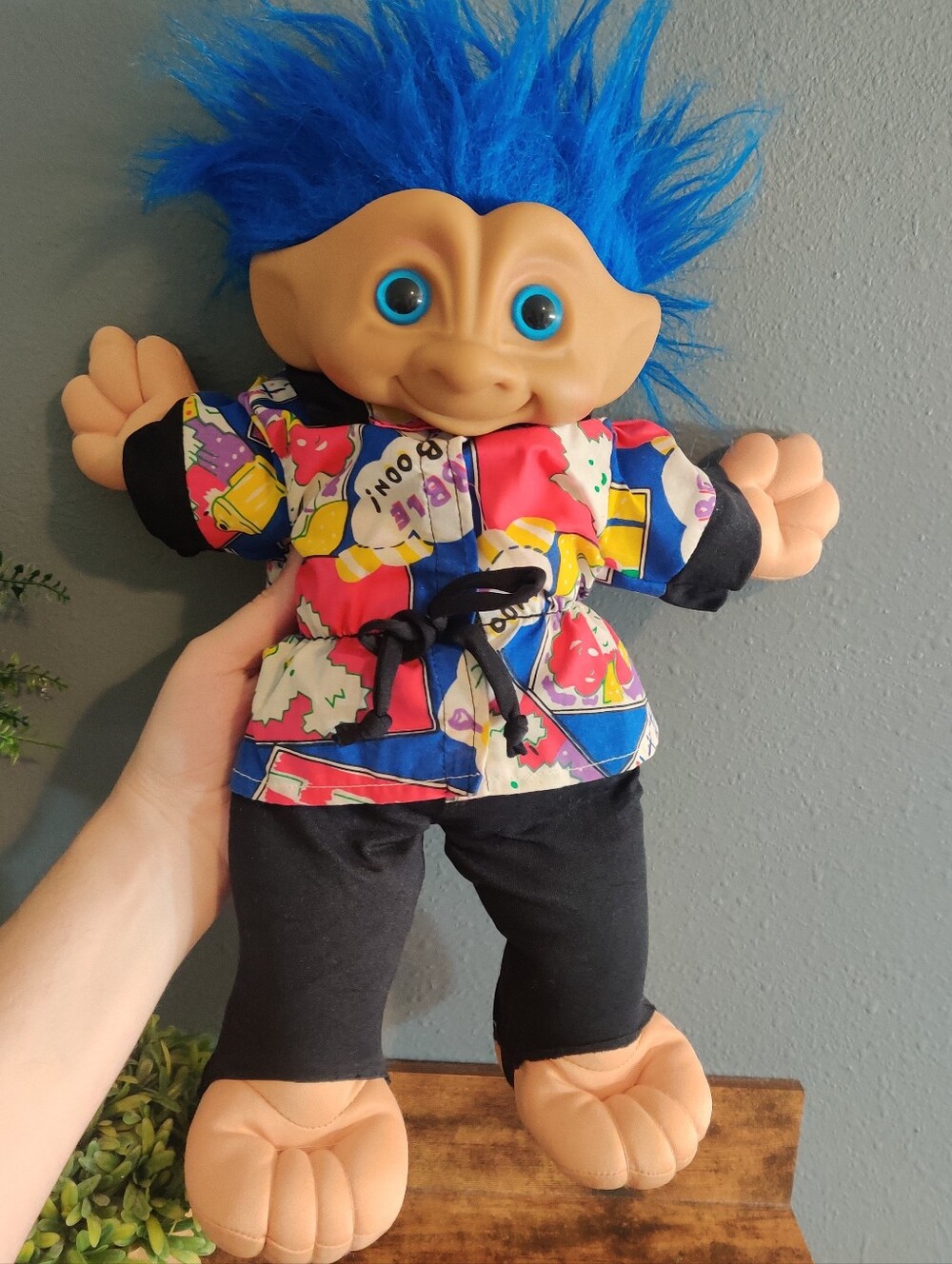 Treasure Trolls Blue Hair Large Plush Doll 1991 Jewel Gem Star 15" 90s Vintage